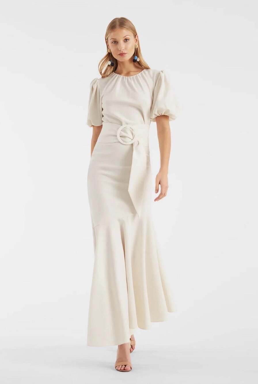 Sachin & Babi Puff Sleeve Midi Dress Ivory Camila dress Size 16w NEW fast2Ship